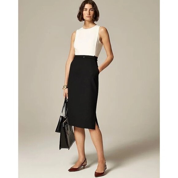 J Crew Simone Dress In Italian Stretch Merino Wool Blend Sheath Ivory Black 20 - Picture 1 of 7